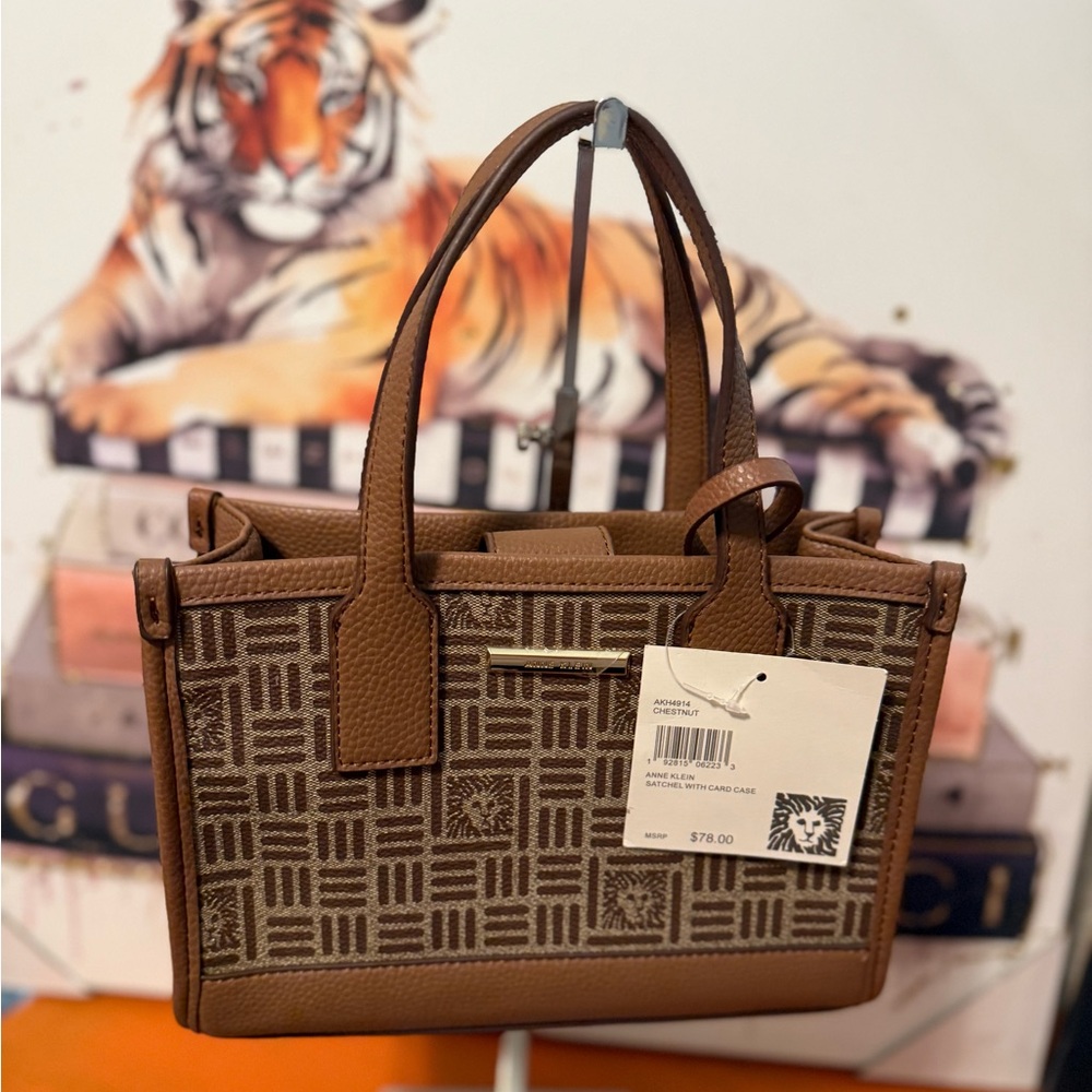 NWT Anne Klein Tan and Brown Geometric Satchel